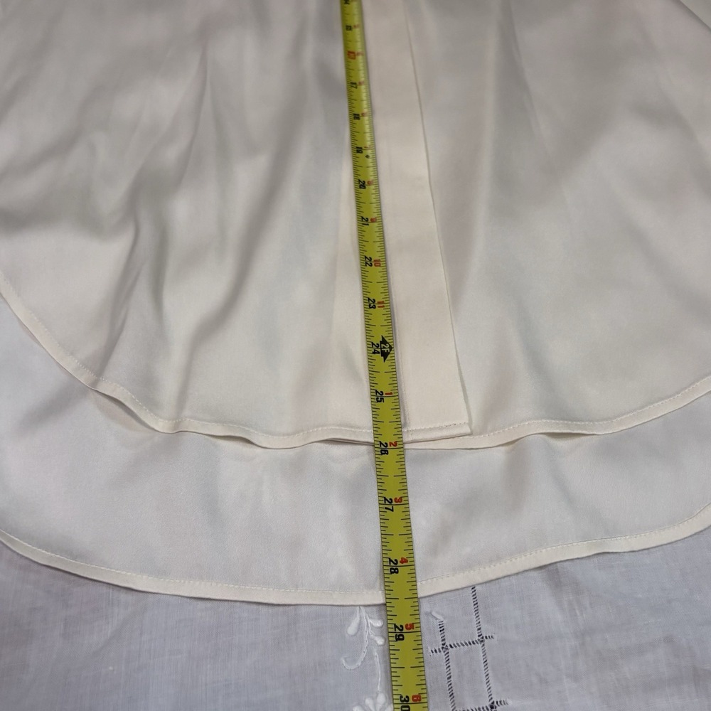Theory Women's Ivory Silk Satin Collared Long Sleeve Button-Up Blouse L - Picture 8 of 9
